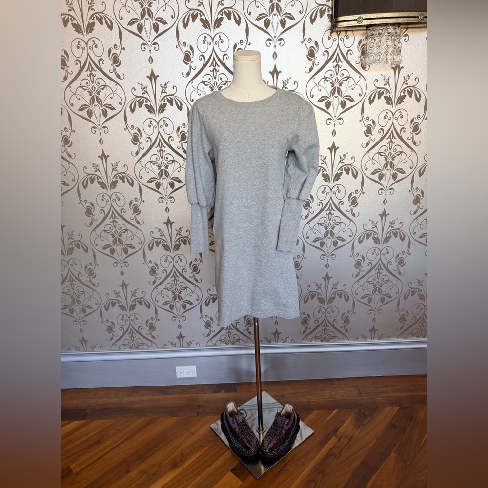 J.Crew Heather Gray 100% Cotton Puff Sleeve Sweatshirt Midi Dress — Size XXS